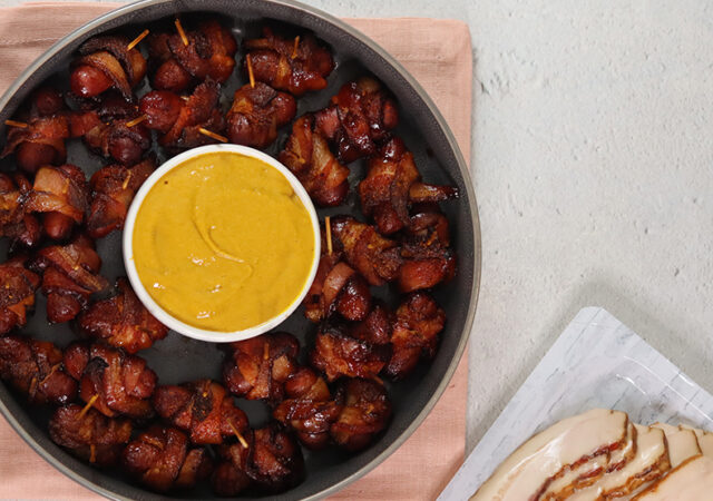 Bacon Wrapped Minis with Honey Mustard