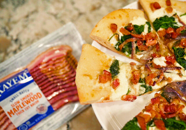 Maple Bacon, Spinach and Caramelized Onion Pizza
